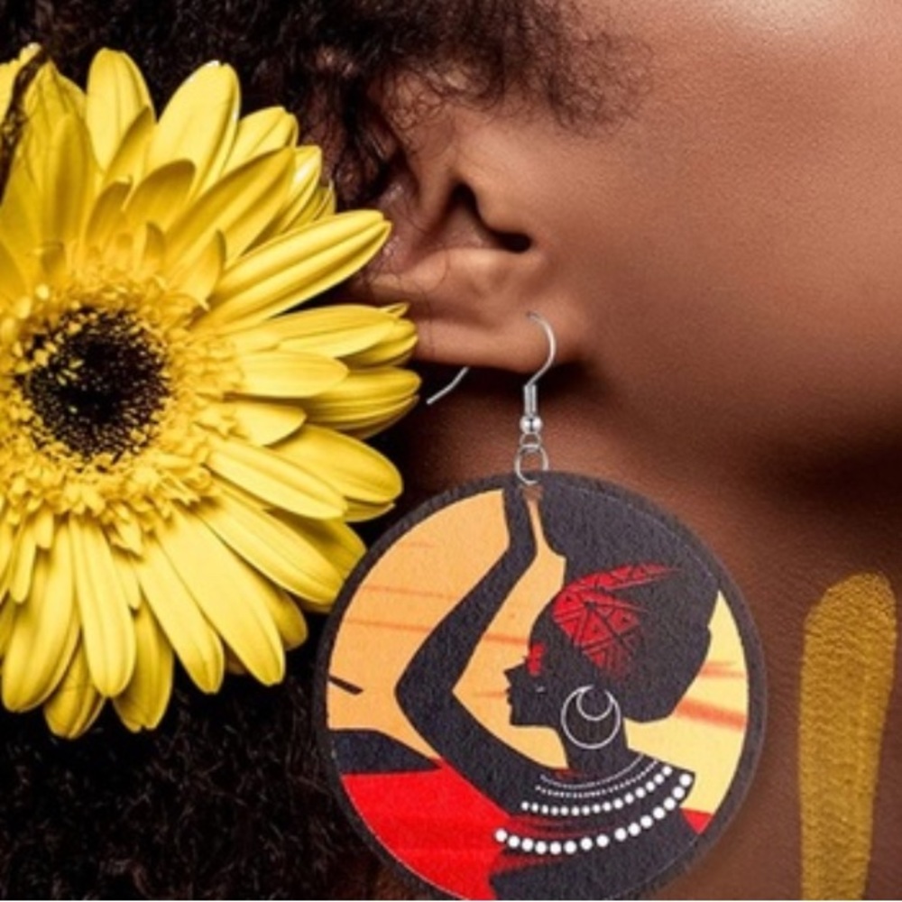 Afrocentric Nubian Queen earrings  with Natural Hair